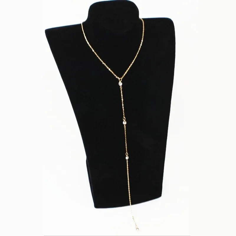 Hot Women Long Back Necklace Body Sexy Chain Bare Back Gold Color Crystal Rhinestone Pendant Necklaces Backdrop Beach Jewelry