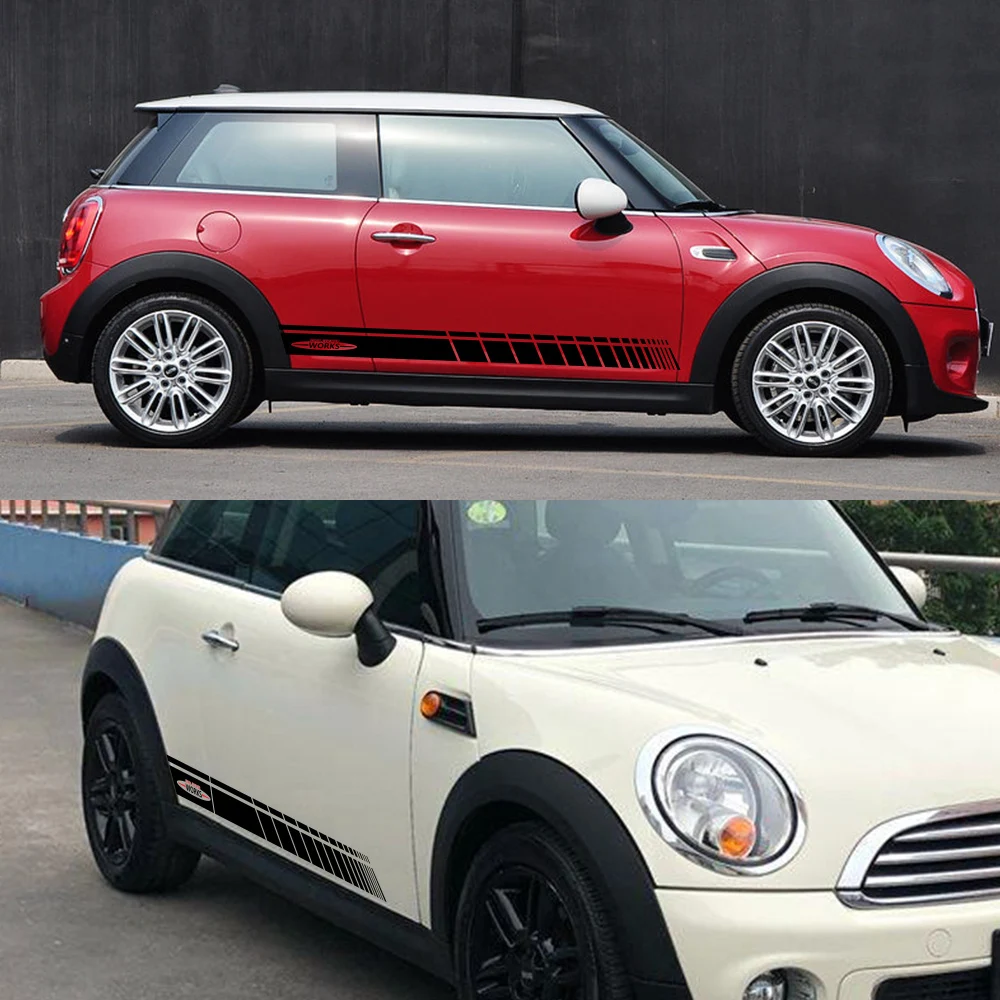 Car Door Side Skirt Stripes Stickers JCW Decals Decoration Accessories For MINI John Cooper Works R56 R58 R59 F57 F56 Hatchback