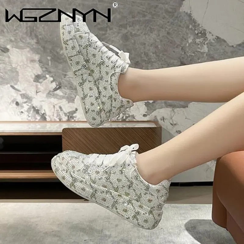 2023 Rhinestones Thick-soled White Pink Shoes New Autumn sexy Women Platform Shoe Shining Crystal Sneakers Trend Casual Sneakers