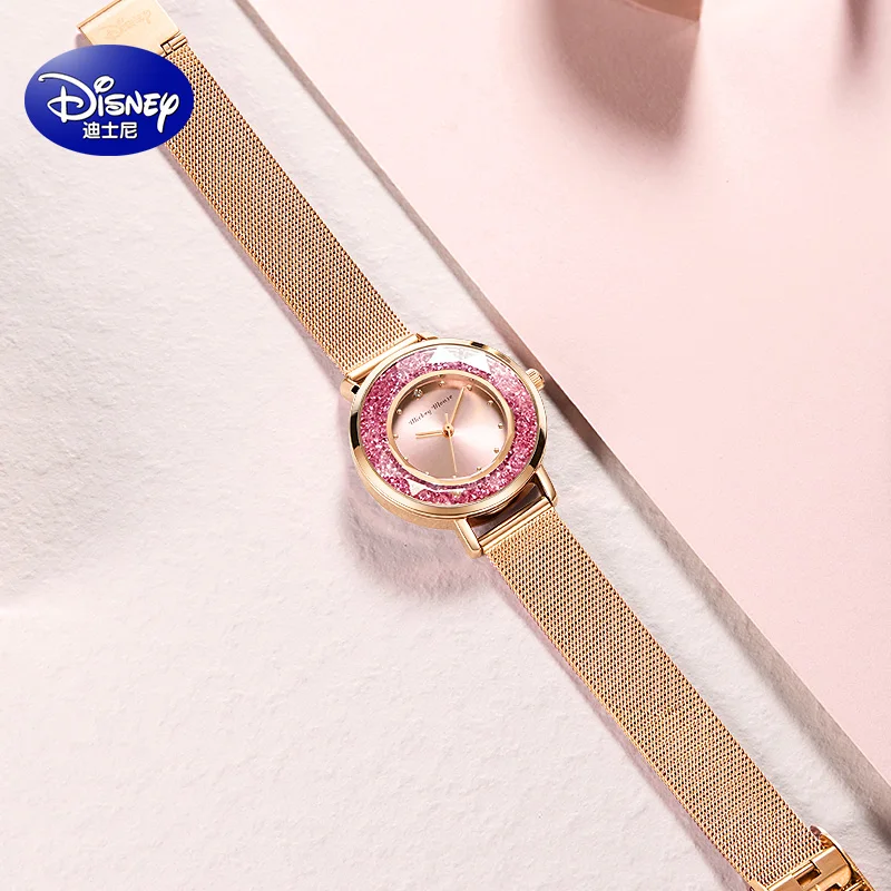 Disney For Women Watch Girl Micky Mouse Flower Mirror 3D Stereo Quartz Wristwatch Waterproof Casual Dress Female Lady Gift Clock