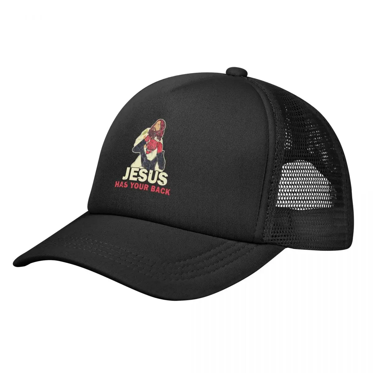 Unisex Jesus Has Your Back God Demon Trucker Hat Sport Mesh Baseball Caps Snapback Caps Christian Jiu Jitsu Sun Caps Adjustable