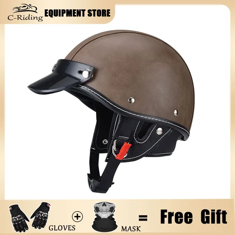 Motorcycle Half Helmet for all season Sun Protection Breathable Retro Fashion Safety Helmet Scooter Bike Head Protection