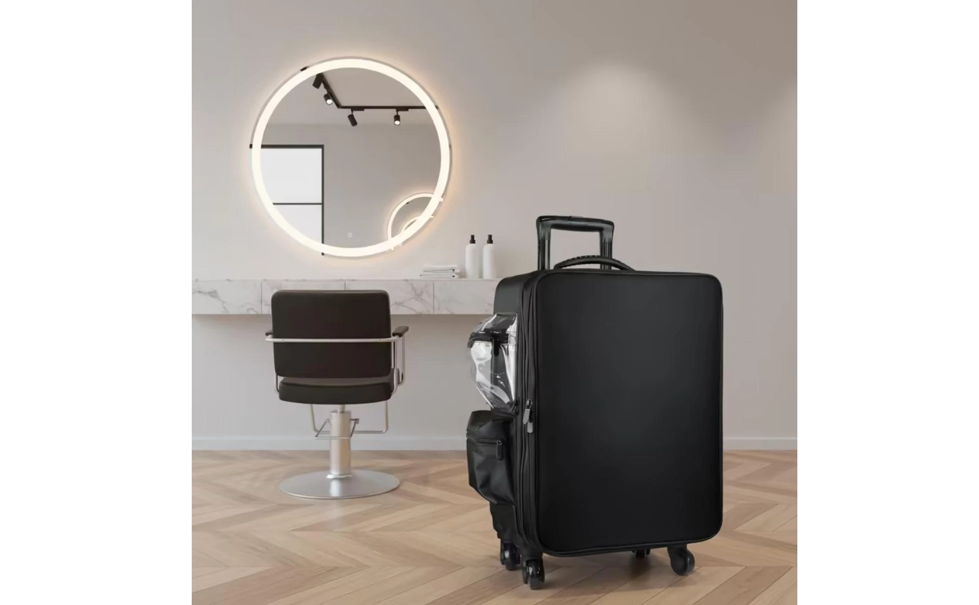 Makeup Case with Rotating Wheels Hard-Sided Sminkkoffert Med Hjul Sminkväska På Hjul Multi-Compartment Cosmetic Trolley Zippered