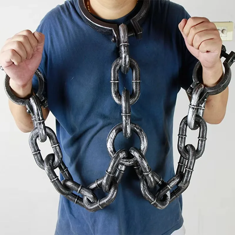 1Pcs Plastic Prisoner Wrist Plastic Wrist Shackles Prison Handcuffs Chain Links for Halloween Cosplay Costume Party Trick Props