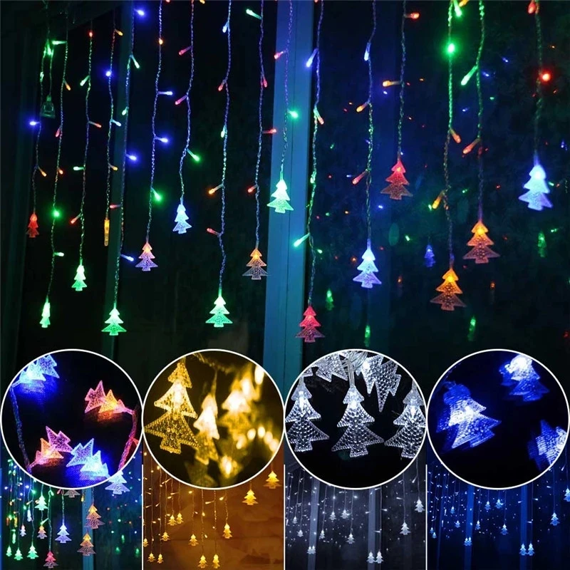 Xmas Tree LED Fairy String Ins Christmas Lights Decoration Holiday Curtain Lamp Wedding Neon Lantern 220V