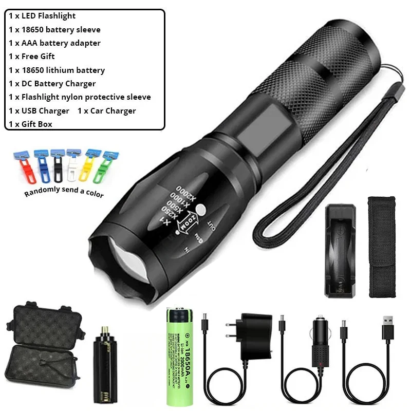 High Power Led Flashlight Zoomable Camping Torch With T6 LED Lamp Beads Waterproof 5 Modes with 18650 Rechargeable Battery Light