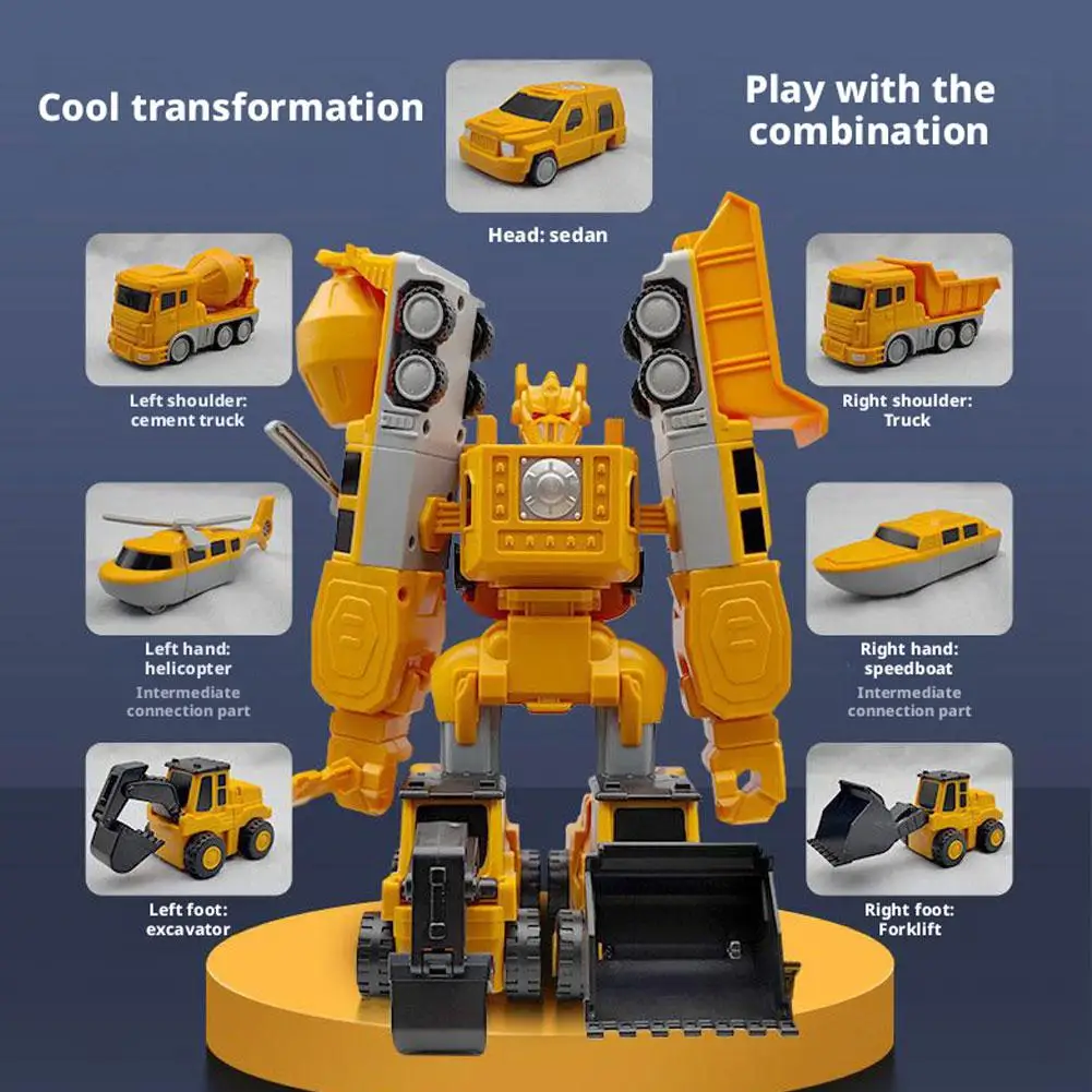 Toy Transforming Robot Car Toy Magnetic Transform Engineering Car Assembled Toys for Toddler Magnetic Blocks for Kids Activities