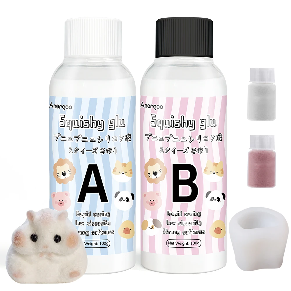 Anergoo Taba Squishy Making Kit - Bricolage Squishy Maker avec moules en silicone pour hamster, gel liquide et flocage Squishies Adultes 200g
