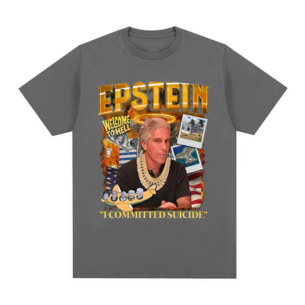 مضحك جيفري Epstein الجرافيك تي شيرت الرجال النساء موضة خمر تي شيرتات قصيرة الاكمام 100% القطن عادية المتضخم تي شيرت بلايز