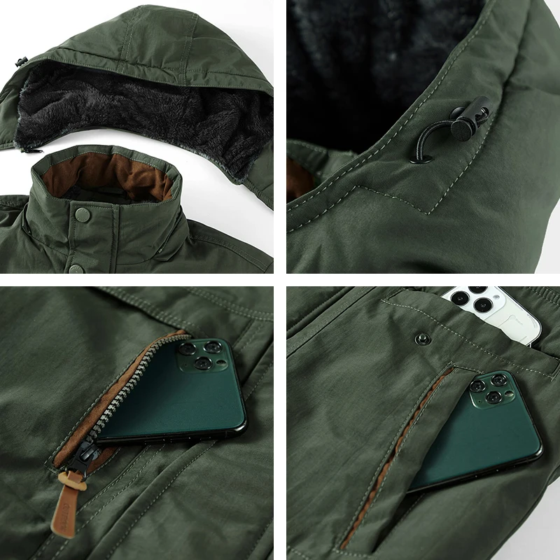 Winter New Men Fleece Warm Thick Windproof Parkas Men Fashion Hooded Military Jacket Coat Big Size 6XL High Quality Jackets Male