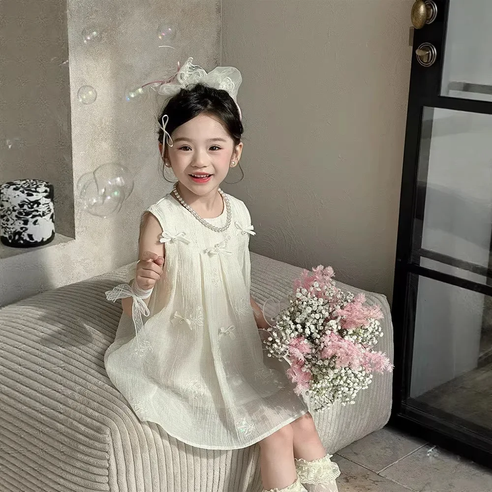 Children's Sweet Princess Dress Summer Butterfly Knot Splicing Elegant Dress with Temperament 2-7 Years Old Kids Clothing