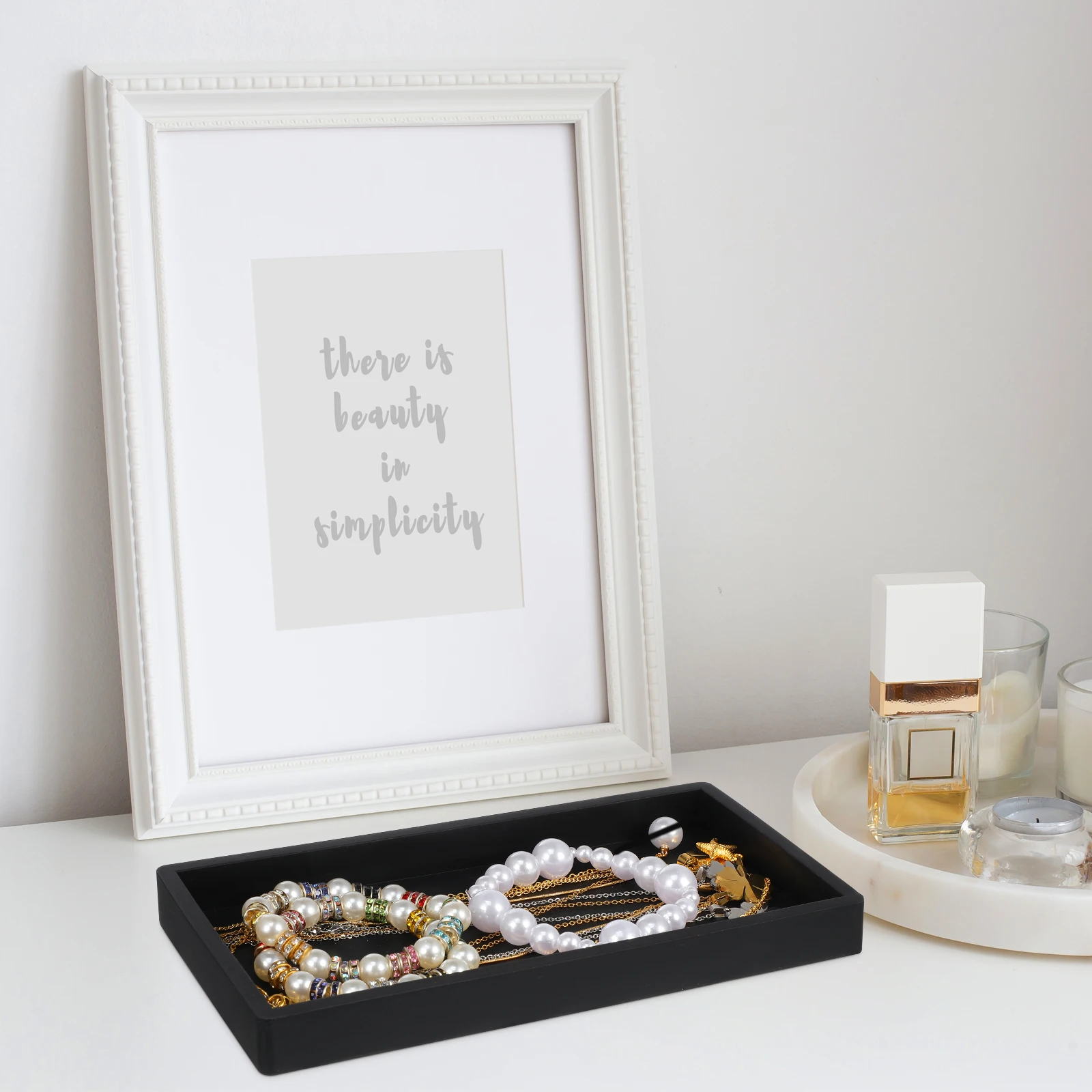 

Sturdy Silicone Bathroom Vanity Tray Rectangular Multi-Function Toiletries Storage Organizer Countertop Display Tray