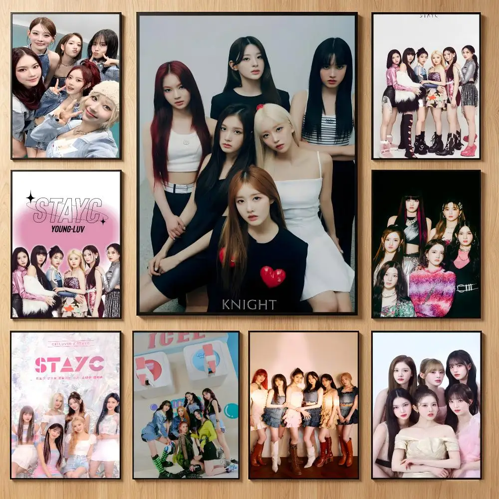 Vibrant Girl Group S-STAYC Poster Classic Self-Adhesive PP Wall Sticker for Living Room Bar Decor Gift