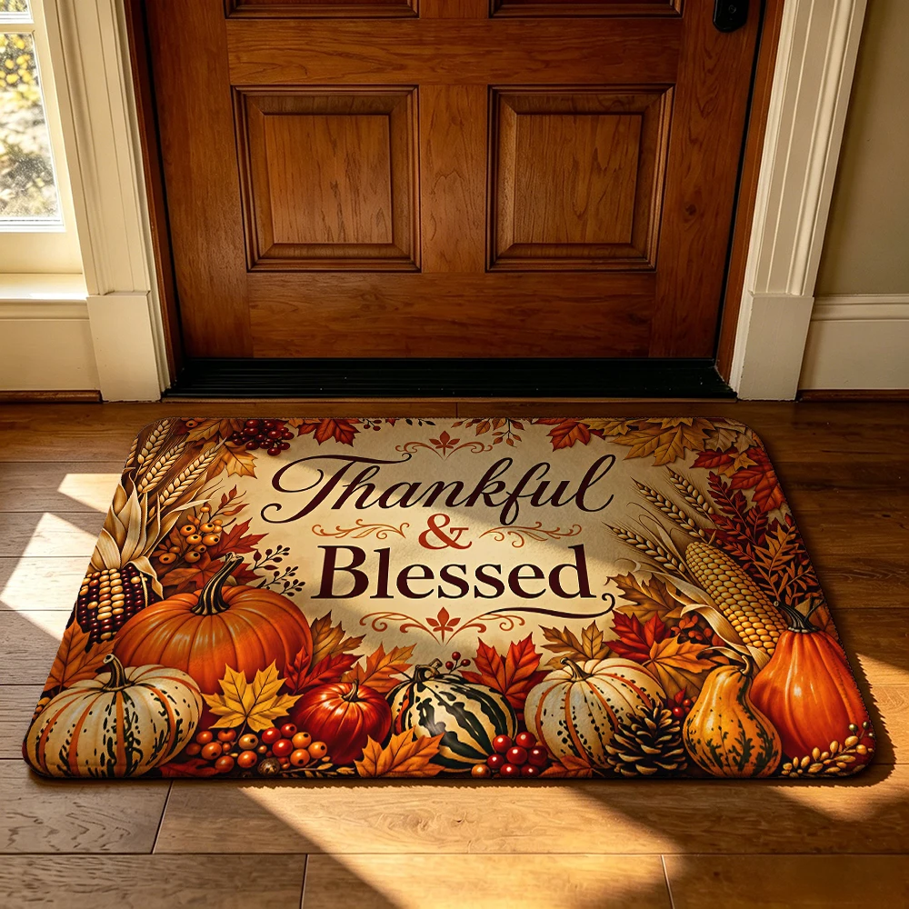 Home entrance water-absorbing floor mat Thankful Blessed Pumpkin wheat sheafautumn leaves decorations home decoration