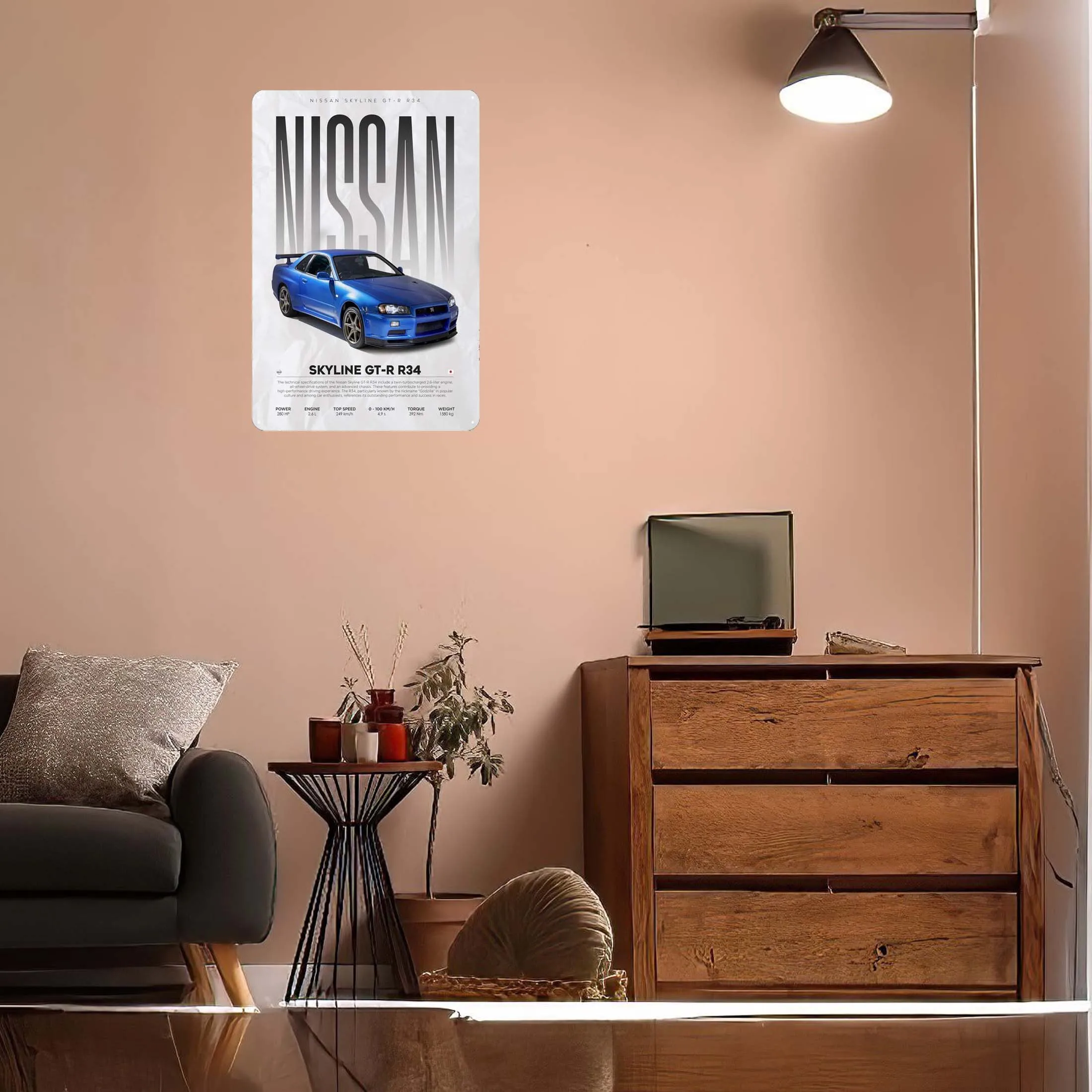 Nissan Skyline GTR R34 Metal Sign Cars Poster Wall Decor Living Room Decor Tinplate Sign for Garage Wall Art Decoration Man Cave