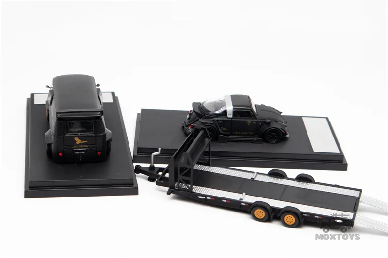 Mini Station 1:64 RWB-Beetle & T1 Van Stella Artois Matte Black w/Trailer limited499 Diecast Model Car