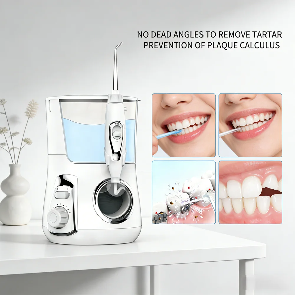 

Настольный ирригатор для полости рта на 800 мл с 10 режимами, 5 насадок, водный флоссер для глубокой чистки зубов и защиты от кариеса