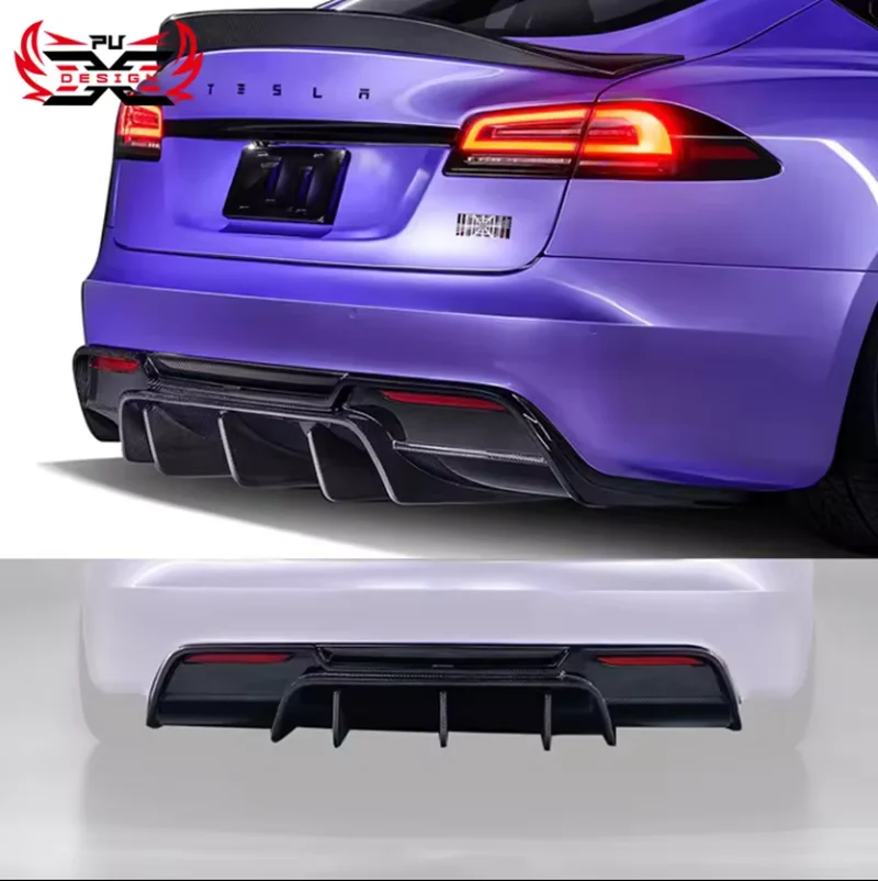 High Quality Dry Carbon Fiber Rear Diffuser Rear Bumper Body Kits V Style Body Kit For Tesla Model S 2022-2023