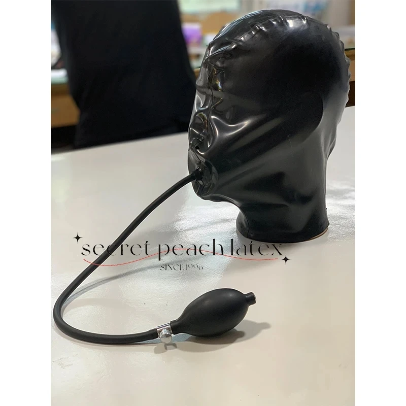 Sexy Latex Fullface Hood Mask Inflation With Zipper Rubber Fetish