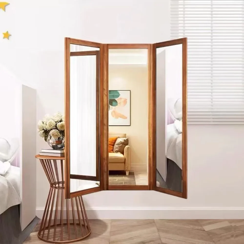 Hidden full-body mirror folding wall-mounted tri-fold mirror