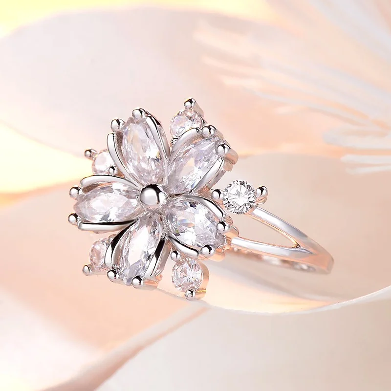 New Elegant Fashion Sakura Princess Engagement Rings Bridal Jewelry Romantic Sakura Zircon Ladies Rings Party Gifts Pink Rings