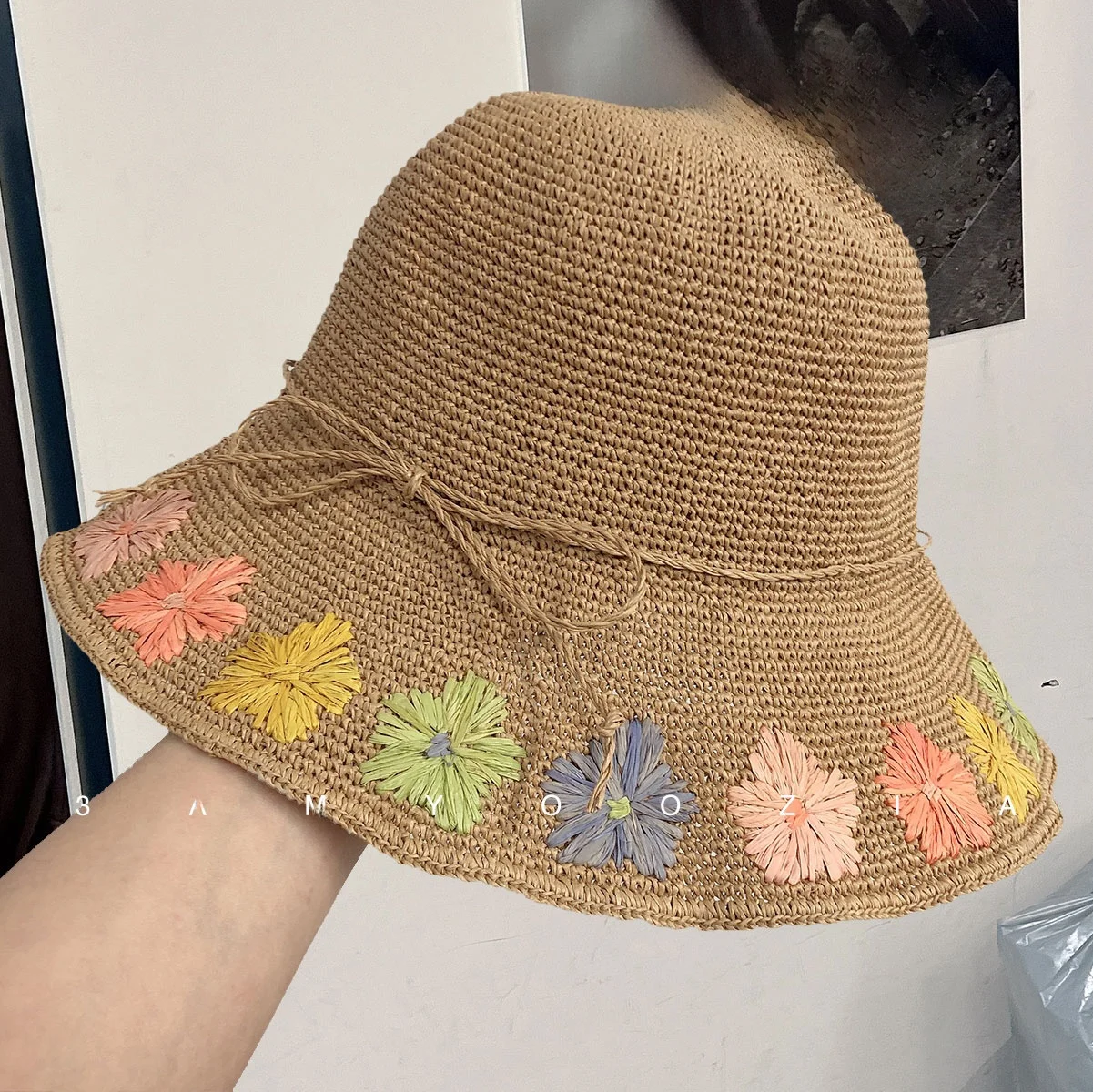 korean-style-summer-new-embroidered-flower-woven-straw-hat-small-fashionable-travel-vacation-wide-brim-fisherman-hat
