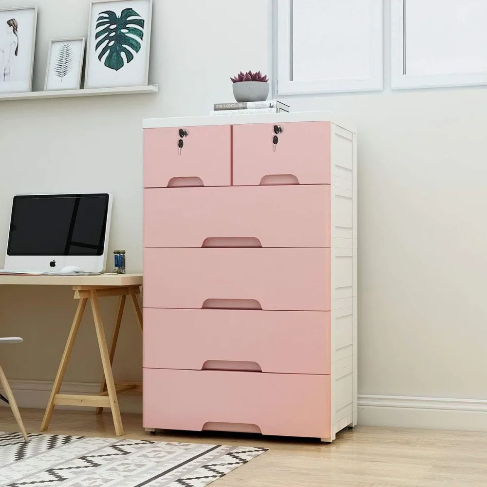 Plastic Drawers Dresser,Storage Cabinet with 6 Drawers,Closet Drawers Tall Dresser Organizer for Clothes,Playroom