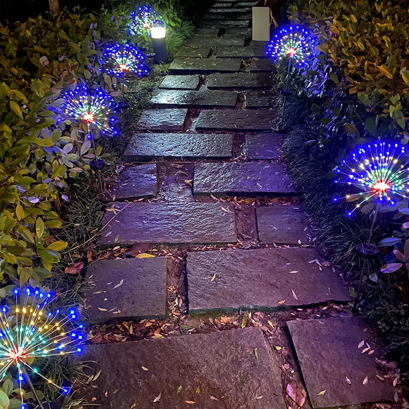 Solar-powered firework stake outdoor waterproof dandelion copper wire string lights for lawns