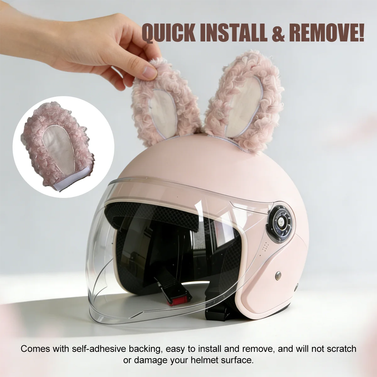 New Pink Helmet with Rabbit Ears Plush Decoration Ski Motorcycle Helmet Decoration Doll Cute Rabbit Ears - view 3