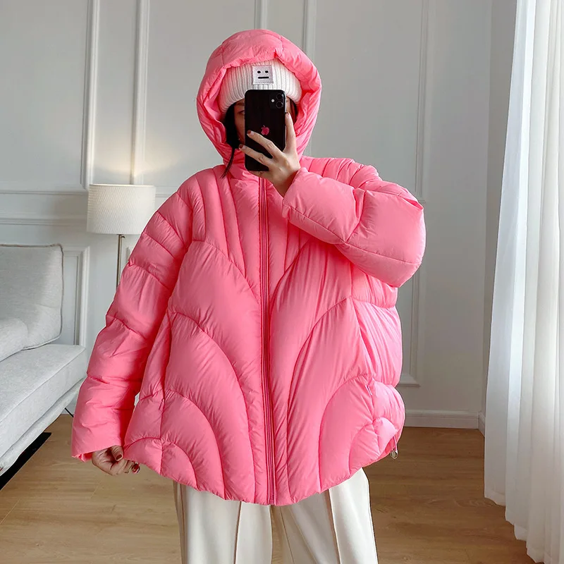 Ultralight Warm Hooded Down Jacket Women Puffer Parkas 2025 New High-end Simple Cocoon Type Oversize Winter Down Coats Female