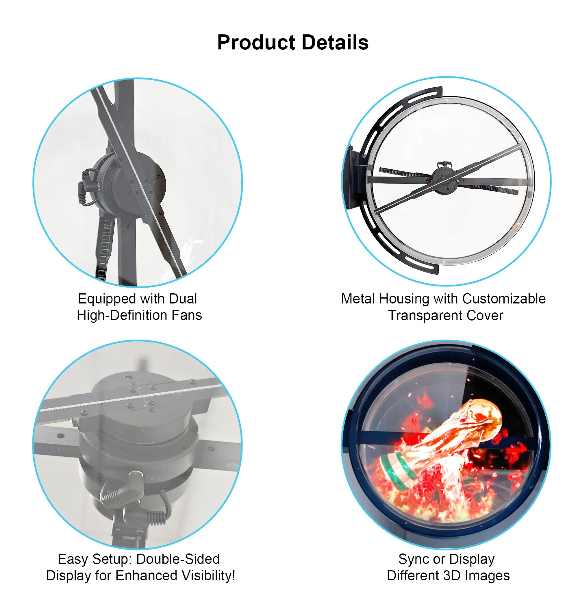 Holograma Dual Sided Holographic Projector With Cover Hologram Equipment Led 3d Hologram Fan for Events and Shopping Malls