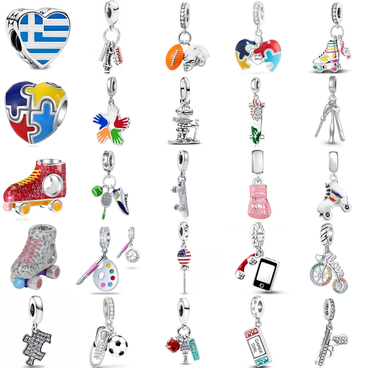 

New 925 Sterling silver Sports Series Roller Skates Skateboard Tennis Charm Bead Fit Original Pendant Bracelet DIY Women Jewelry