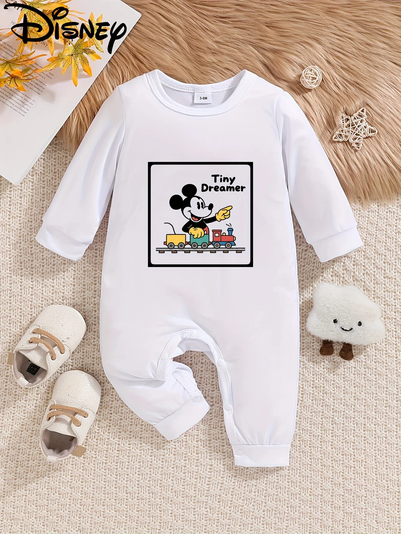 

【Официально лицензированный】Детский комбинезон унисекс с длинными рукавами унисекс с Микки Маусом из мягкой приятной для кожи ткани с мультяшными узорами