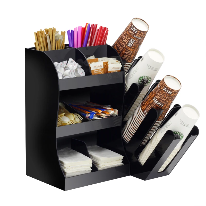 Coffee, milk tea shop supplies, bar counter, straw storage rack, disposable paper cup holder, cup holder, paper towel