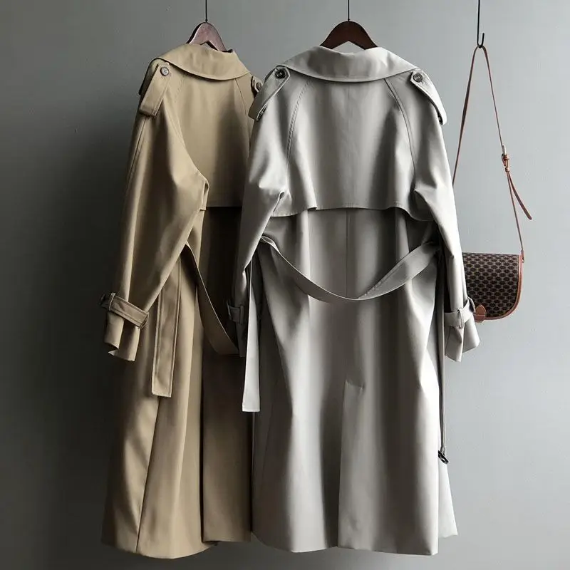Women's Mid Length Trench Coat Elegant British Style Versatile Drape Waist Cinched Slim Fit Petite French Casual Overcoat