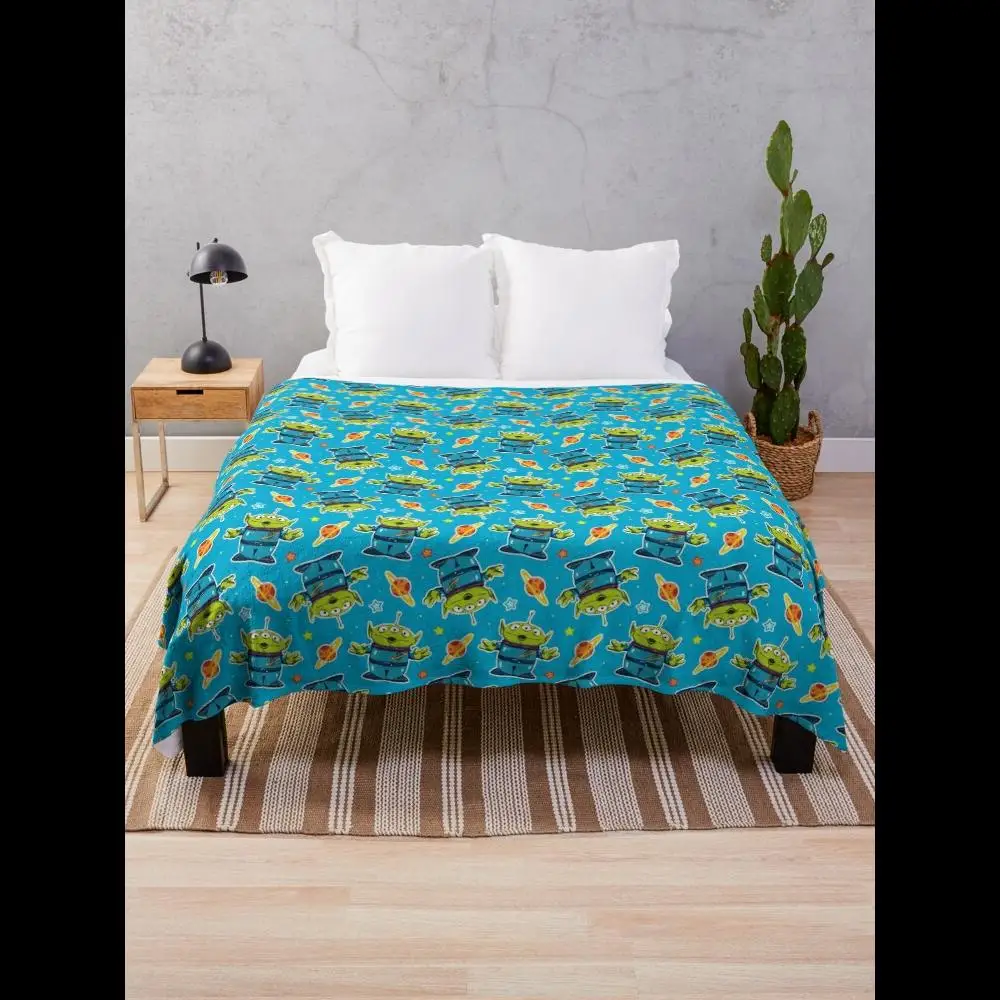 Überwurfdecke mit kleinem grünem Mann-Muster, weiches, gemütliches Karo-Design für Couch oder Bett, Heimdekoration