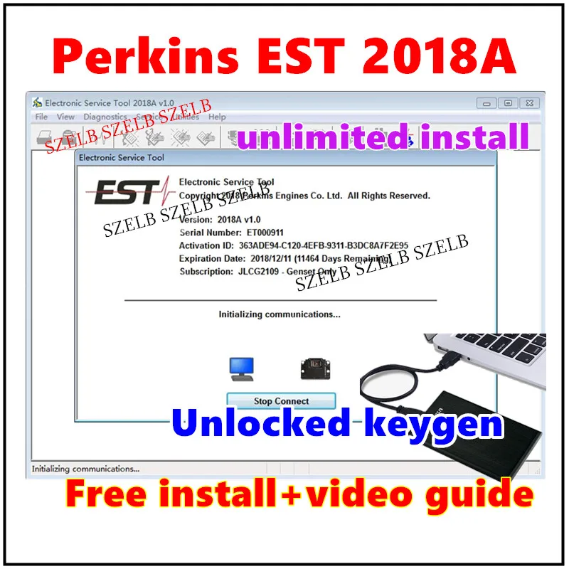 

EST 2018A для электронного сервисного инструмента Perkins EST, диагностическое программное обеспечение с кейгеном + встановое видео + бесплатная установка, помощь