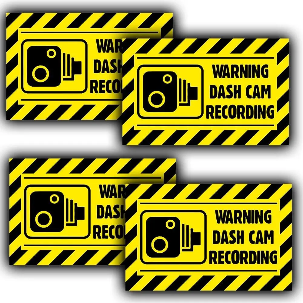 4Pack 80x50mm Warning Dash Cam Recording Stickers for Car