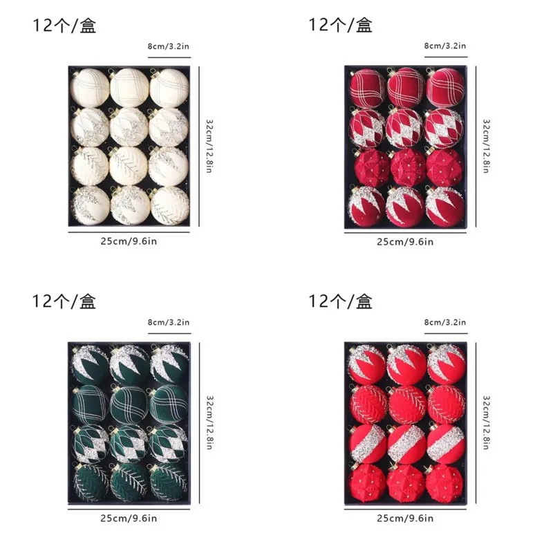 

Christmas 12Pcs Velvet 8cm Christmas Baubles Ornaments Colorful Rhinestones Gift Box Set Window Display Xmas Holiday Decorations