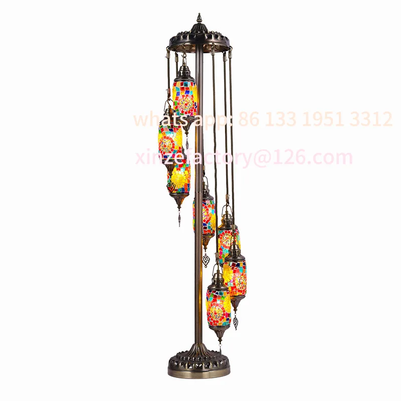 

Pure handmade Turkish glazed seven-headed stair floor lamp
