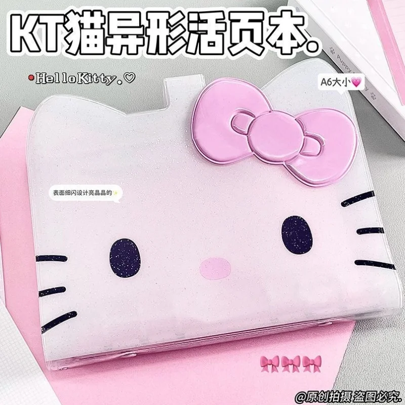 Nouveau classeur à feuilles mobiles A6 Sanrio Hello Kitty rose, motif cœur girly, kawaii, adorable, super anime, carnet de notes, dessin animé, anime, en stock