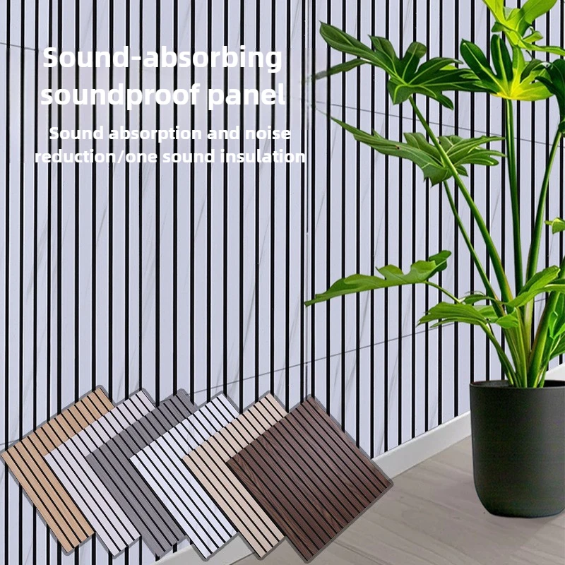 

60x60cm Self-Adhesive Wood Pattern Acoustic Board PET Wall Covering Panel for Living Room Conference Room Soundproofing