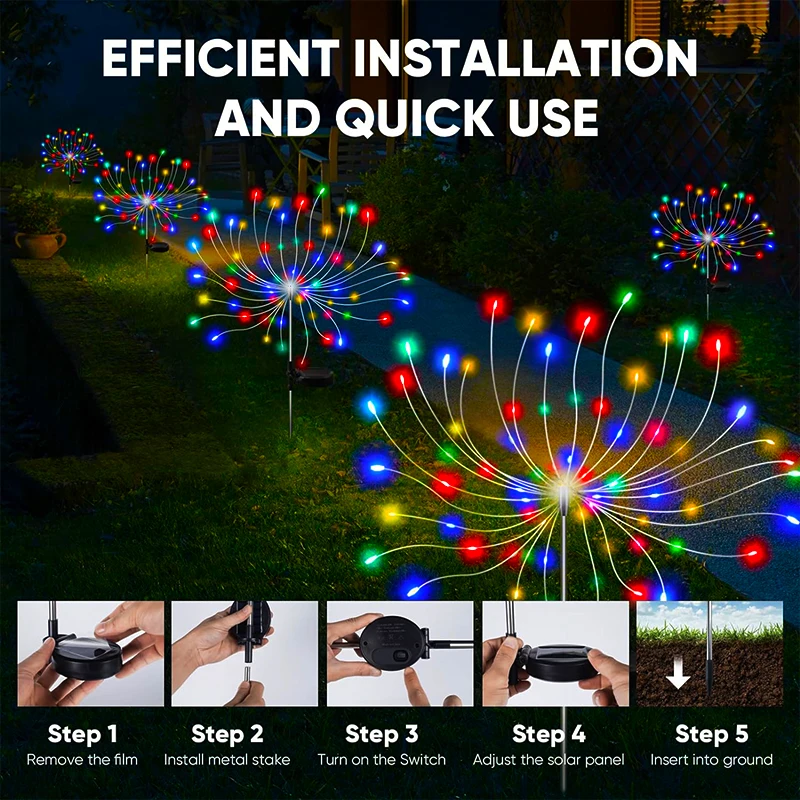 Imagem -05 - Solar Firework Luzes Led para Jardim ao ar Livre Impermeável Multicolorida Lâmpada Solar Pátio Gramado Quintal Varanda Caminho Light Decor