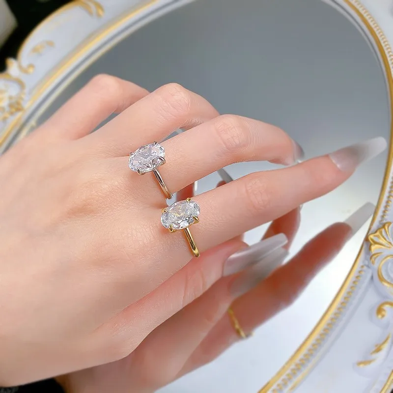 Europe and the United States explosion models PT950 white gold 8 * 12mm oval pigeon egg moissanite diamond platinum women's ring