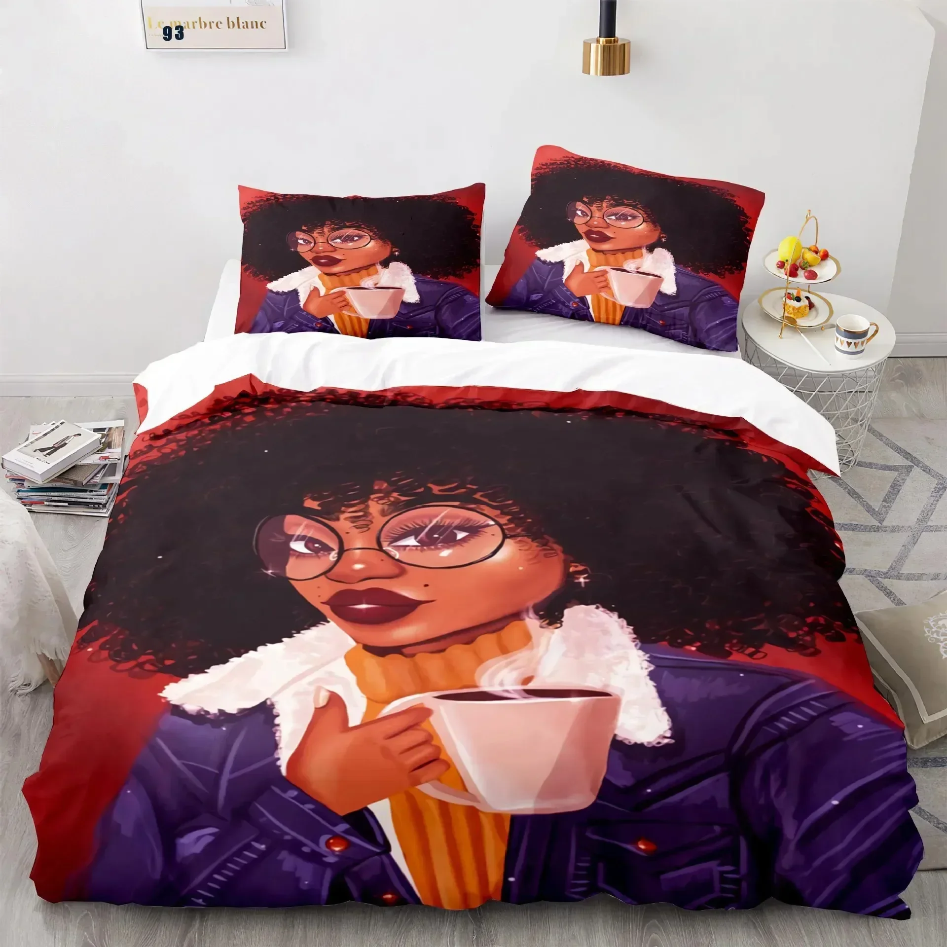 Cartoon Girly Watercolor Fashion Girl Modern Women Bedding Duvet Cover Set Soft and Comfortable Perfect Children Room Decoration