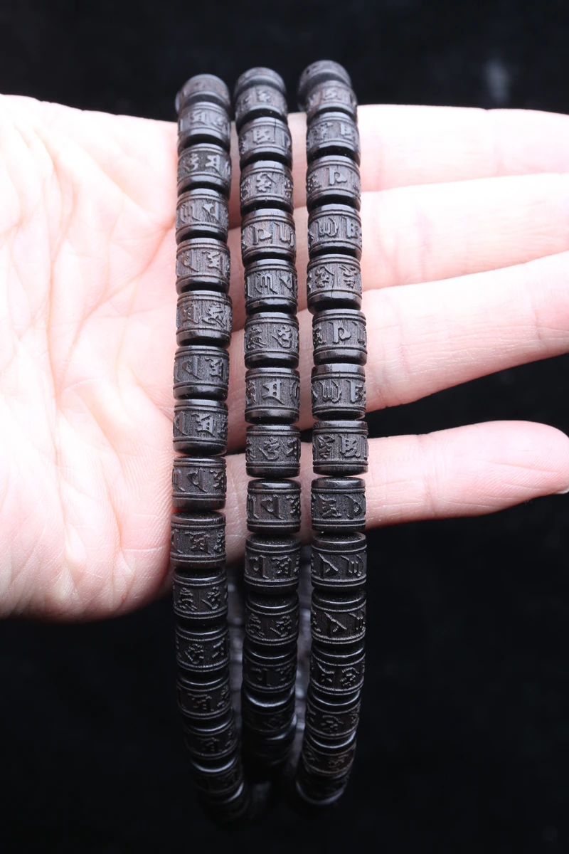 Natürliches Ebenholz, tibetisches Gebetsdrehrad, sechs Zeichen, 8 mm, 108 Perlen, Mara-Halskette, Rosenkranzperlen – Detail 5