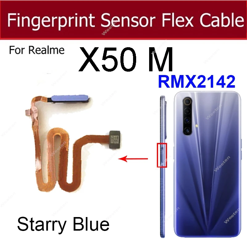 Power Button Fingerprint Sensor Flex Cable For Realme X Lite X50 Master X50M X50T X3 Super Zoom Finger Print Touch Side Sensor