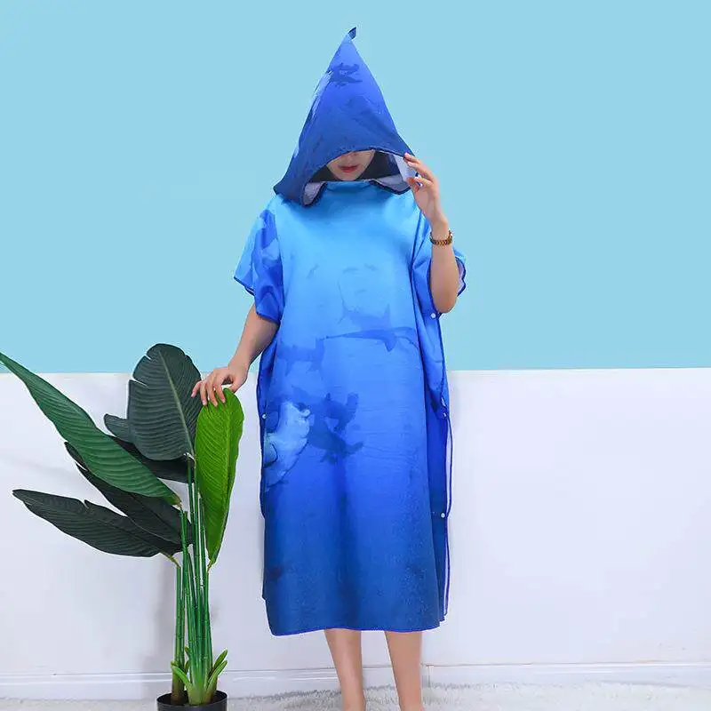 Adult Quick-Drying Swimming Towel Cloak Wearable Beach Towel Sun Protection Changing Cloak with Hooded Bathrobe for Swimming