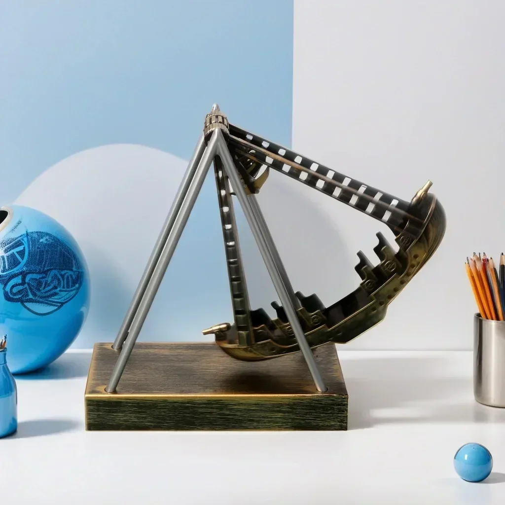 2026 Unique Office Desktop Decor Pirate Ship Shape Perpetual Motion Ornaments Creative Magnetic Chaotic Pendulum