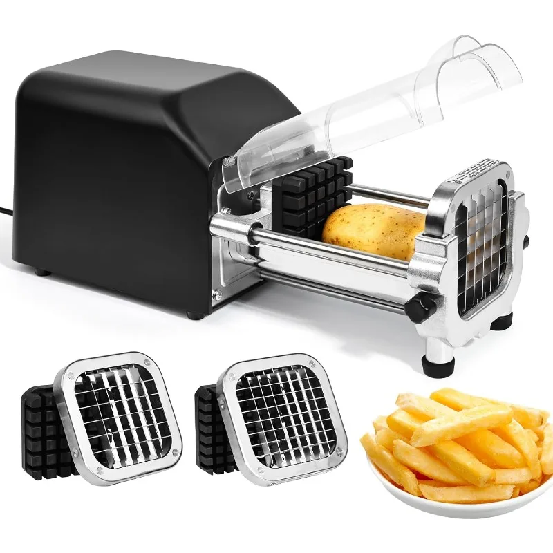 Electric French Fry Cutter, Upgrade Lid Control Version with 1/2 Inch and 1/4 Inch Blade. 300w Commercial Grade Stainless